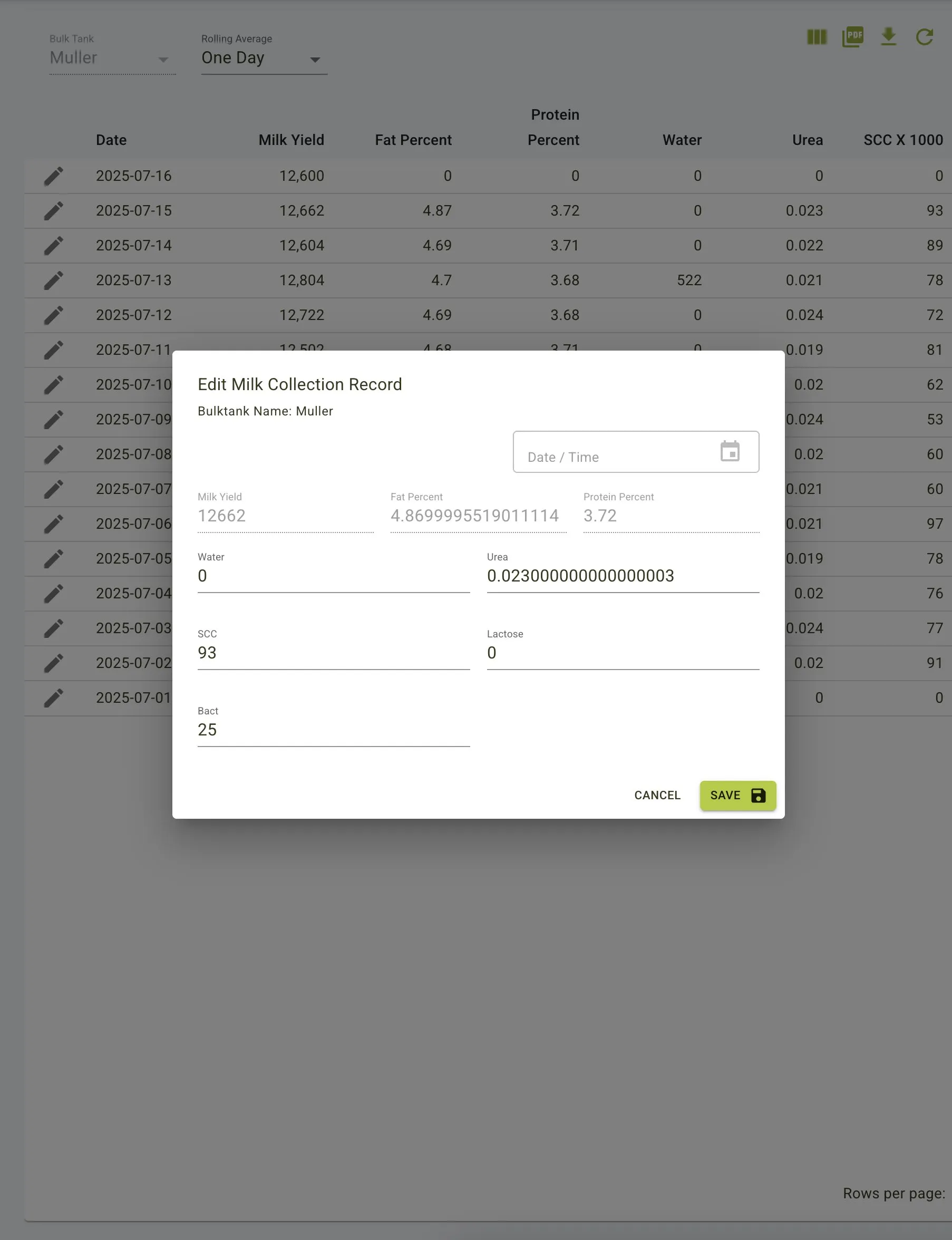 Bulk Tank Reports Edit View