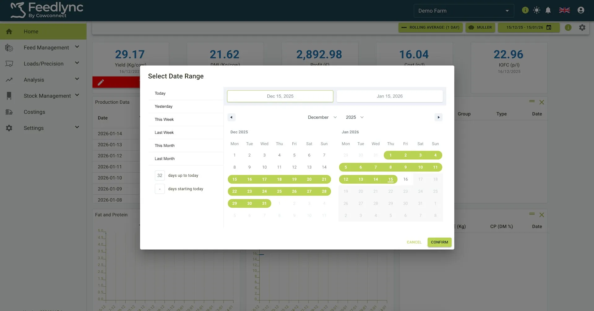 Date range picker view
