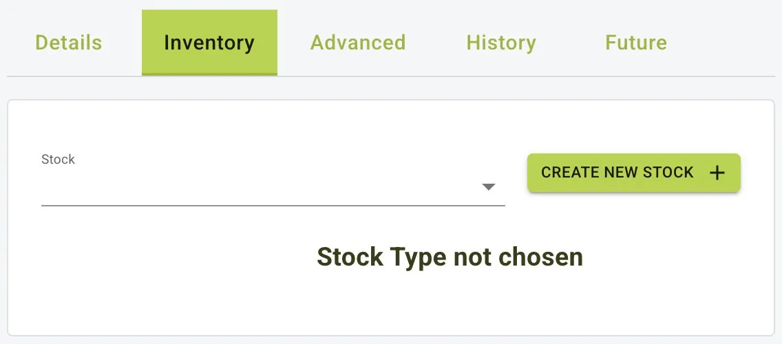 Menu ingredient inventory tab