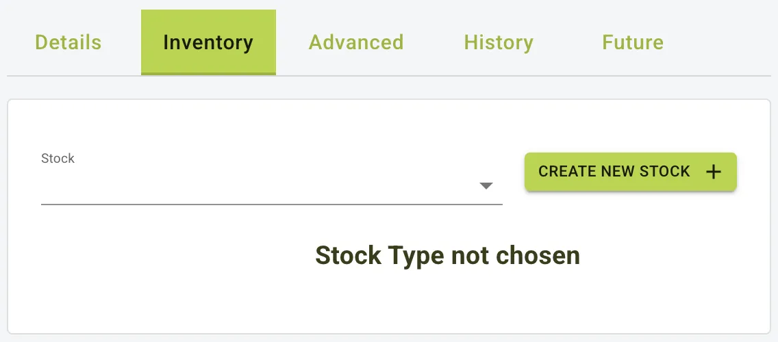 Menu ingredient inventory
tab