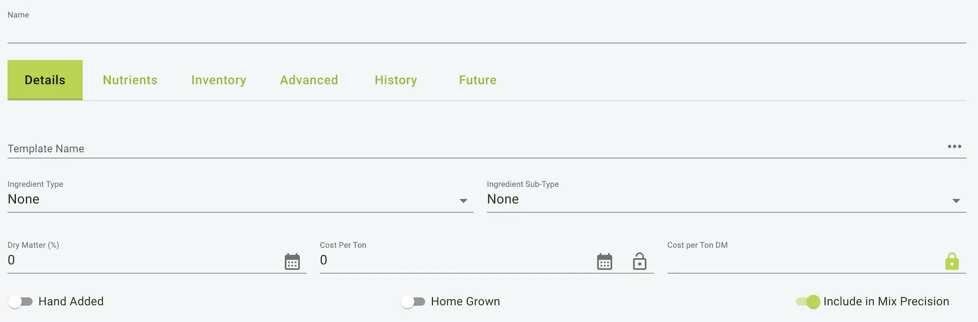 Menu ingredient
form