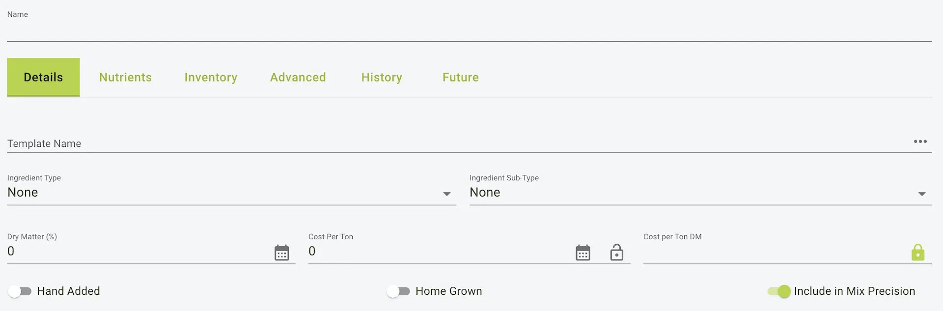 Menu ingredient
form