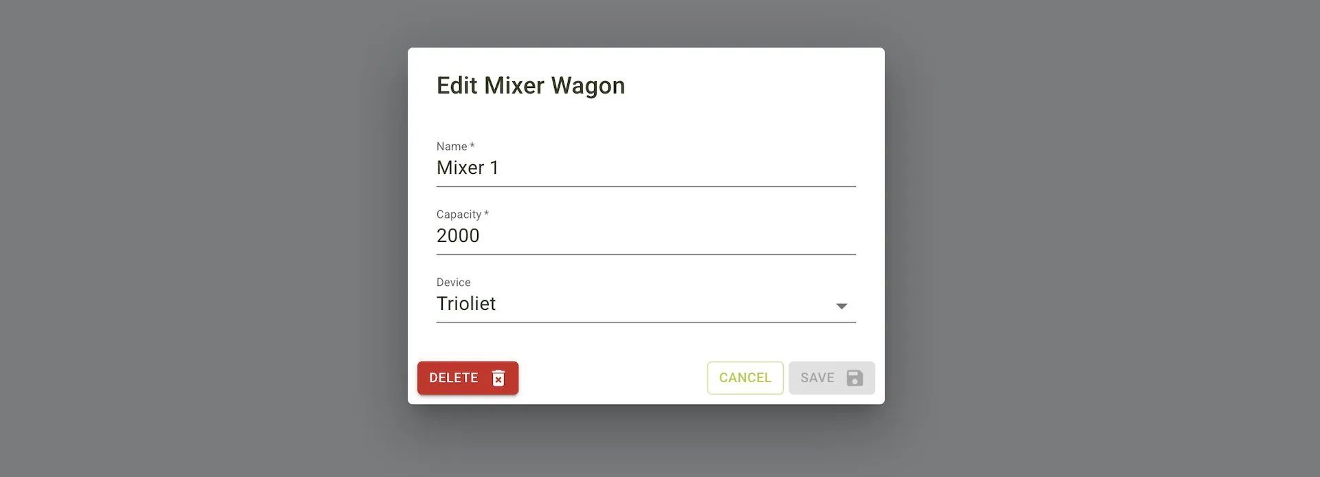Edit Mixer Wagon form