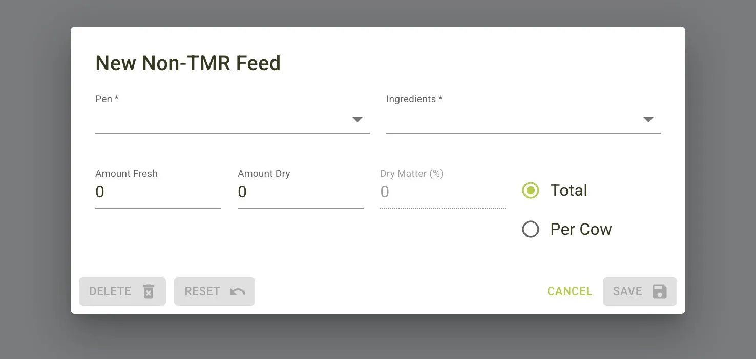 New Non-TMR Feed Dialog