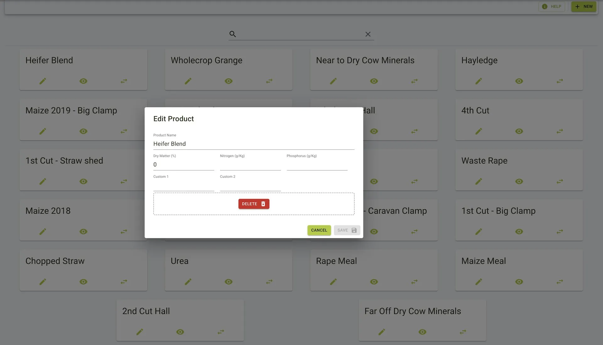 Edit Product modal with product fields