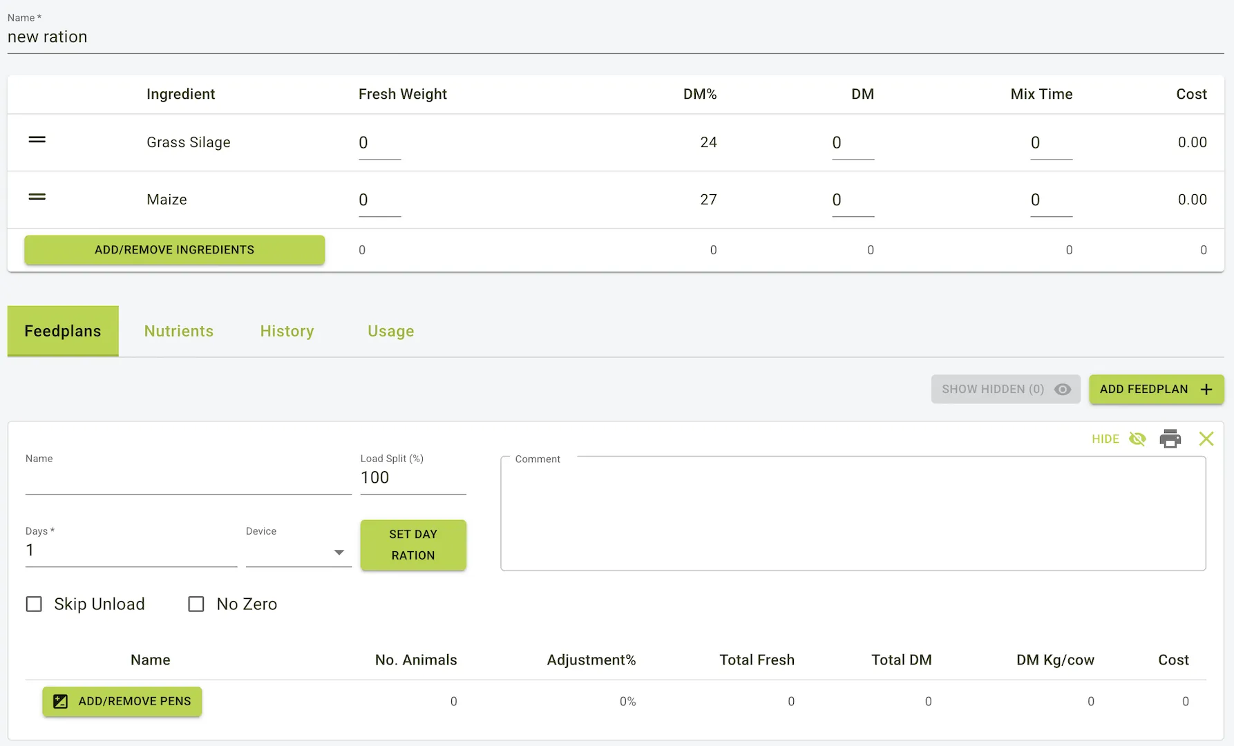 Ration feedplan creation