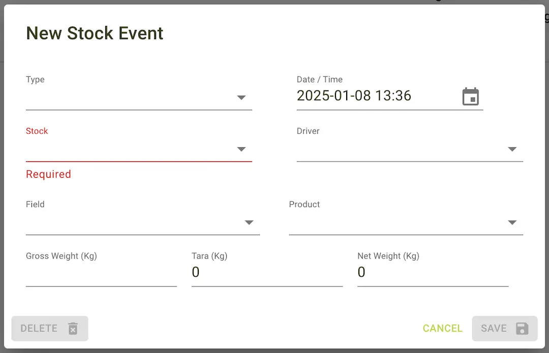 Stock event form
