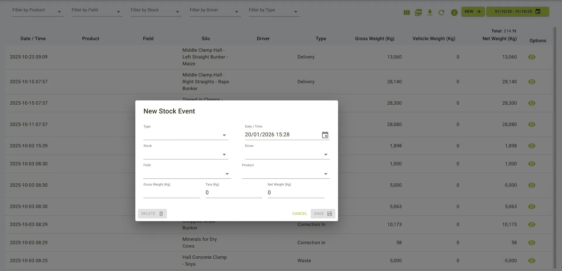New stock event form