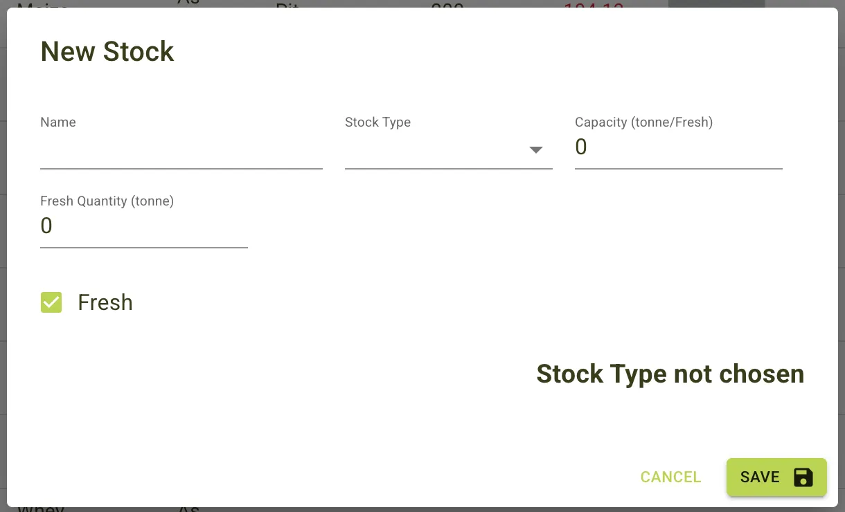 List stock
form