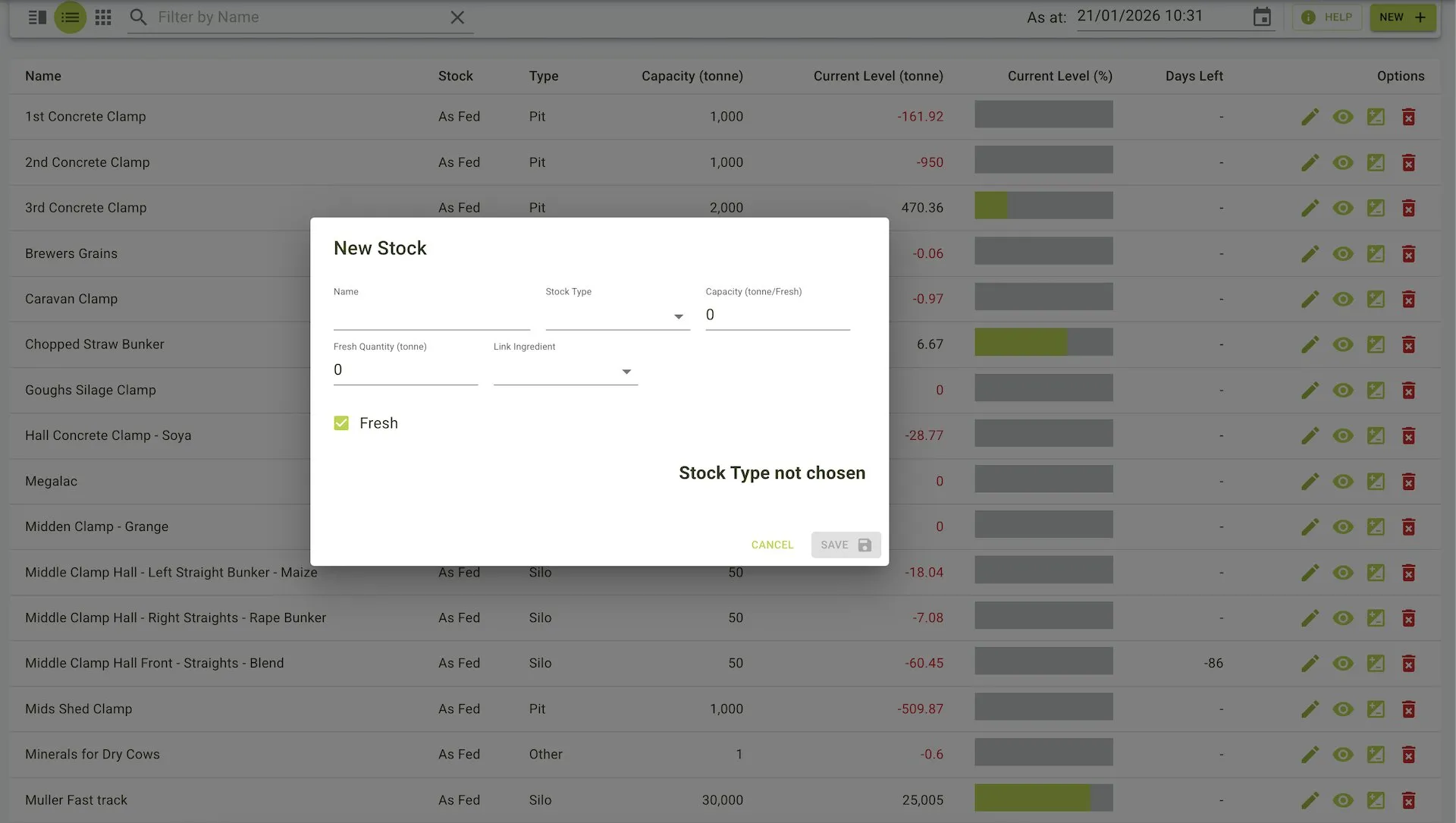List stock
form
