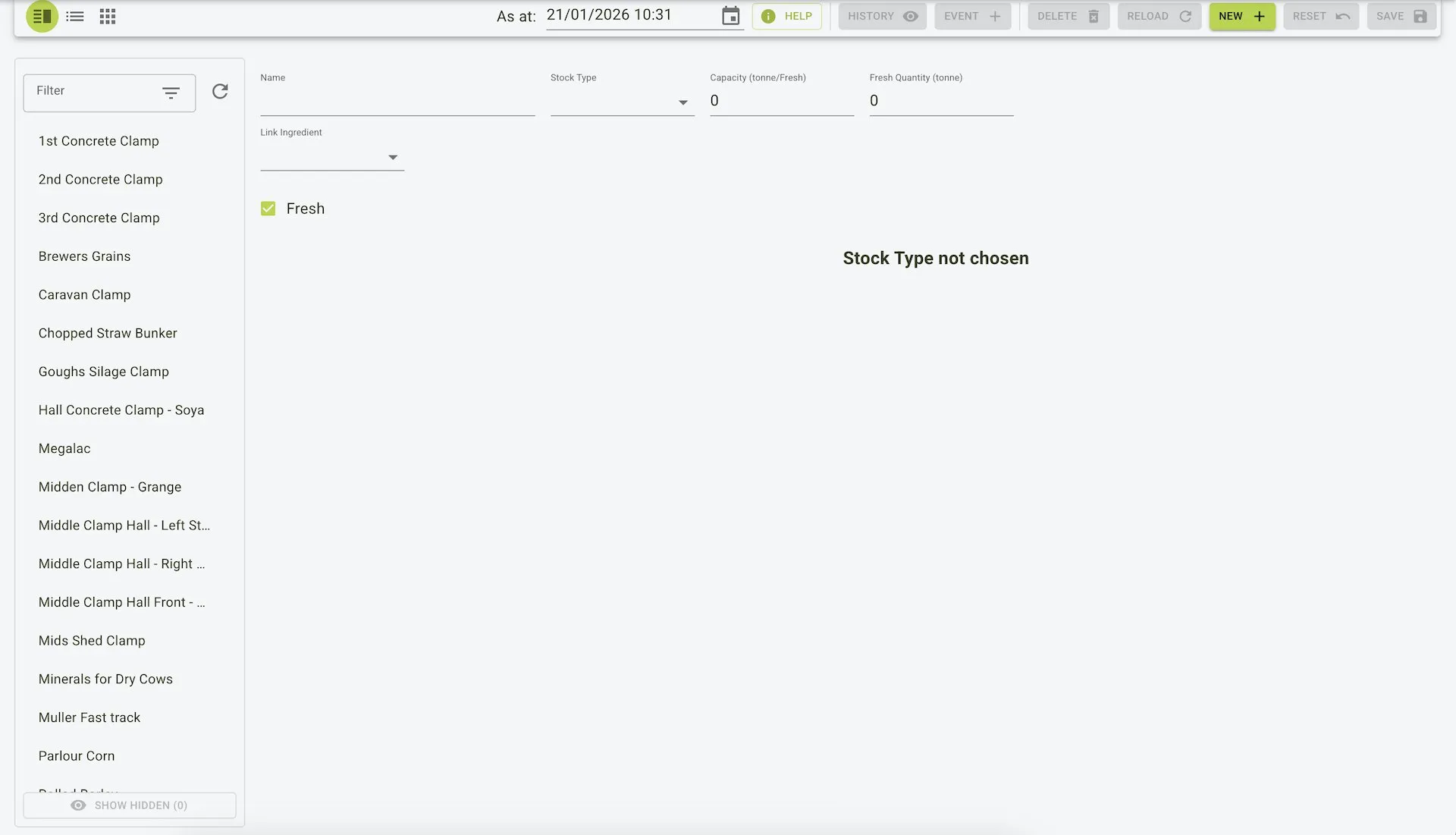 Menu stock
form