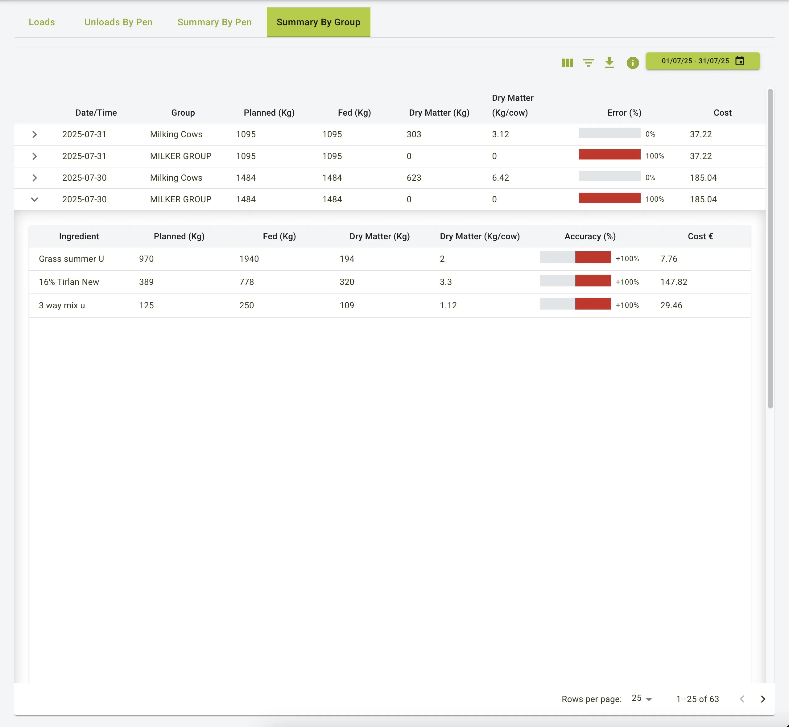 Summary By Group expanded view